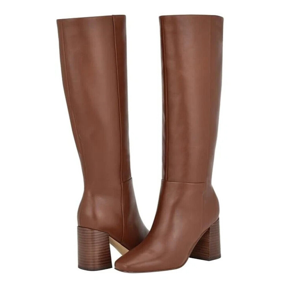 Calvin Klein Arista Boots Womens US 6 Brown Leather Block Heel Knee High LION704